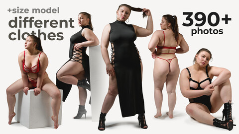 390+ Plus-Size Female Model Poses - Different Clothing and Lingerie