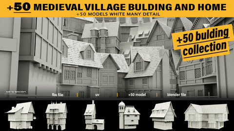 50 medieval village building and home collection