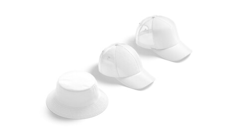 White Cap Set - 3 type baseball trucker bucket hat