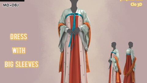 Hanbok for women_with large sleeves__女性の漢服&着物_Marvelous designer(Clo3d) project