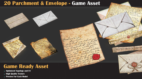 20 Parchment & Envelope - Game Asset