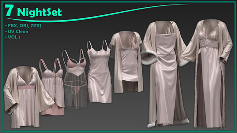 7 female night set/ zprj+obj+fbx/ clo3d, marvelous designer/dress