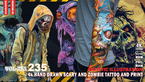 235 4K HAND DRAWN SCARY AND ZOMBIE TATTOO AND PRINT - ARTISTIC POP ART ILLUSTRATION - HIGH END QUALITY RES - (TRANSPARENT & ALPHA) - VOL251