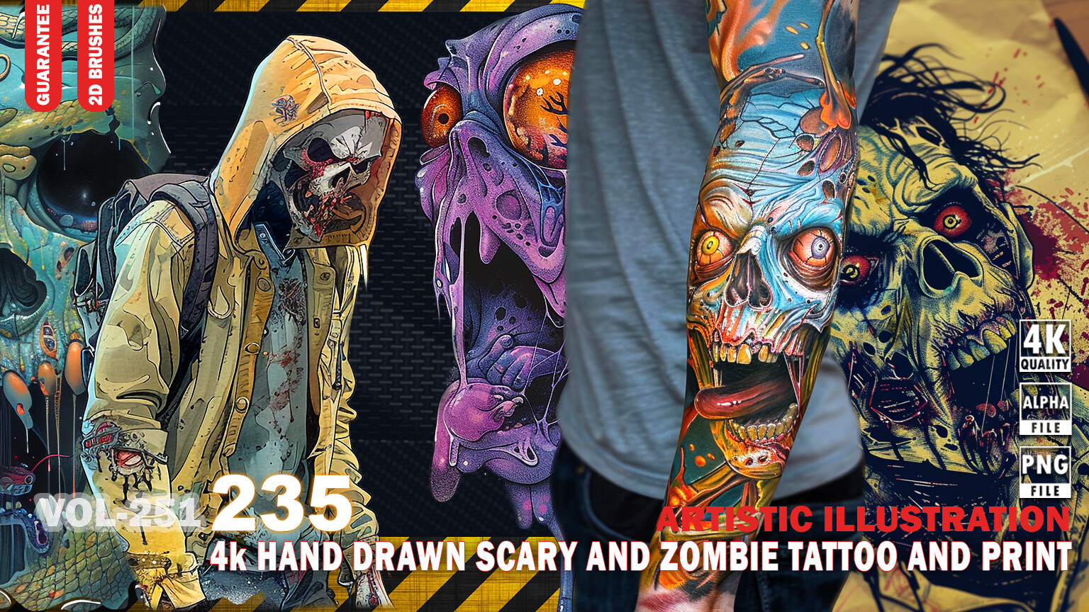 ArtStation - 235 4K HAND DRAWN SCARY AND ZOMBIE TATTOO AND PRINT 