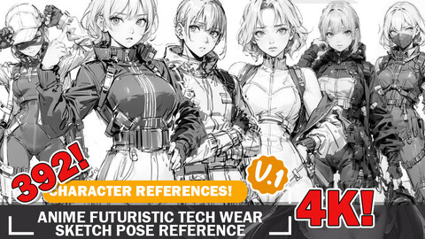 392 Various Anime Futuristic Tech Wear Outfit Sketch Character References and Designs Reference Art V1 4K