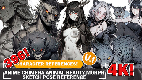 396 Various Anime Chimera Animal Beauty Morph Sketch Pose Characters Reference Intricate Designs and Designs Reference Art V1 4K