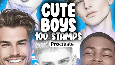 100 Procreate Cute Boys Stamp Brushes | Procreate Male Face Stamps | Procreate Boys Head Stamp Brushes | Procreate Fashion Boy Stamp Brushes | Procreate Men Head Stamps