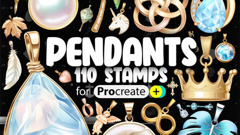 110 Procreate Pendants Stamp Brushes | Procreate Jewelry Stamp Brushes | Procreate Charm Pendant Stamp Brushes | Procreate Medallion Stamp Brushes | Procreate Locket Stamp Brushes | Procreate Gems Stamps Brushes | Procreate Dual Color Brushes