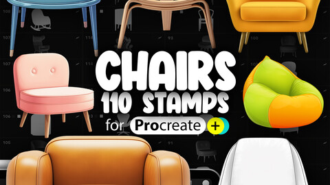 110 Procreate 3D Chairs Stamp Brushes | Procreate Furniture Stamp Brushes | Procreate Wood Chair Stamp | Procreate Seat Stamps | Procreate Seating Stamps Brushes | Procreate Dual Color Stamps