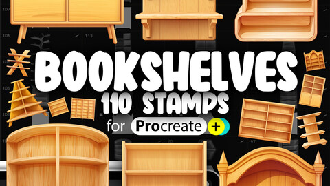 110 Procreate 3D Bookshelves Stamp Brushes | Procreate Bookshelf Stamps Brushes | Procreate Library Stamps Brushes | Procreate Shelf Stamps Brushes |  Procreate Furniture Stamps Brushes |  Procreate Dual Color Stamps Brushes