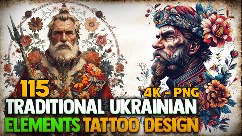 115 Traditional Ukrainian Elements - Tattoo Design (PNG Files)-4K- High Quality