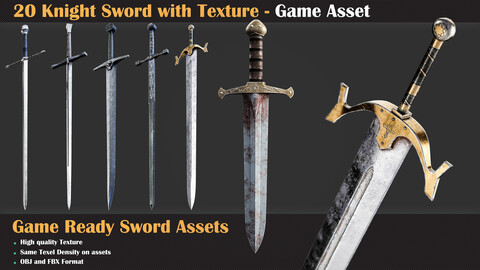 20 Knight Sword with Texture  - Game Asset