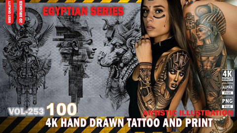 100 4K HAND DRAWN EGYPTIAN SERIES TATTOO AND PRINT - ARTISTIC ILLUSTRATION - HIGH END QUALITY RES - (TRANSPARENT & ALPHA) - VOL253