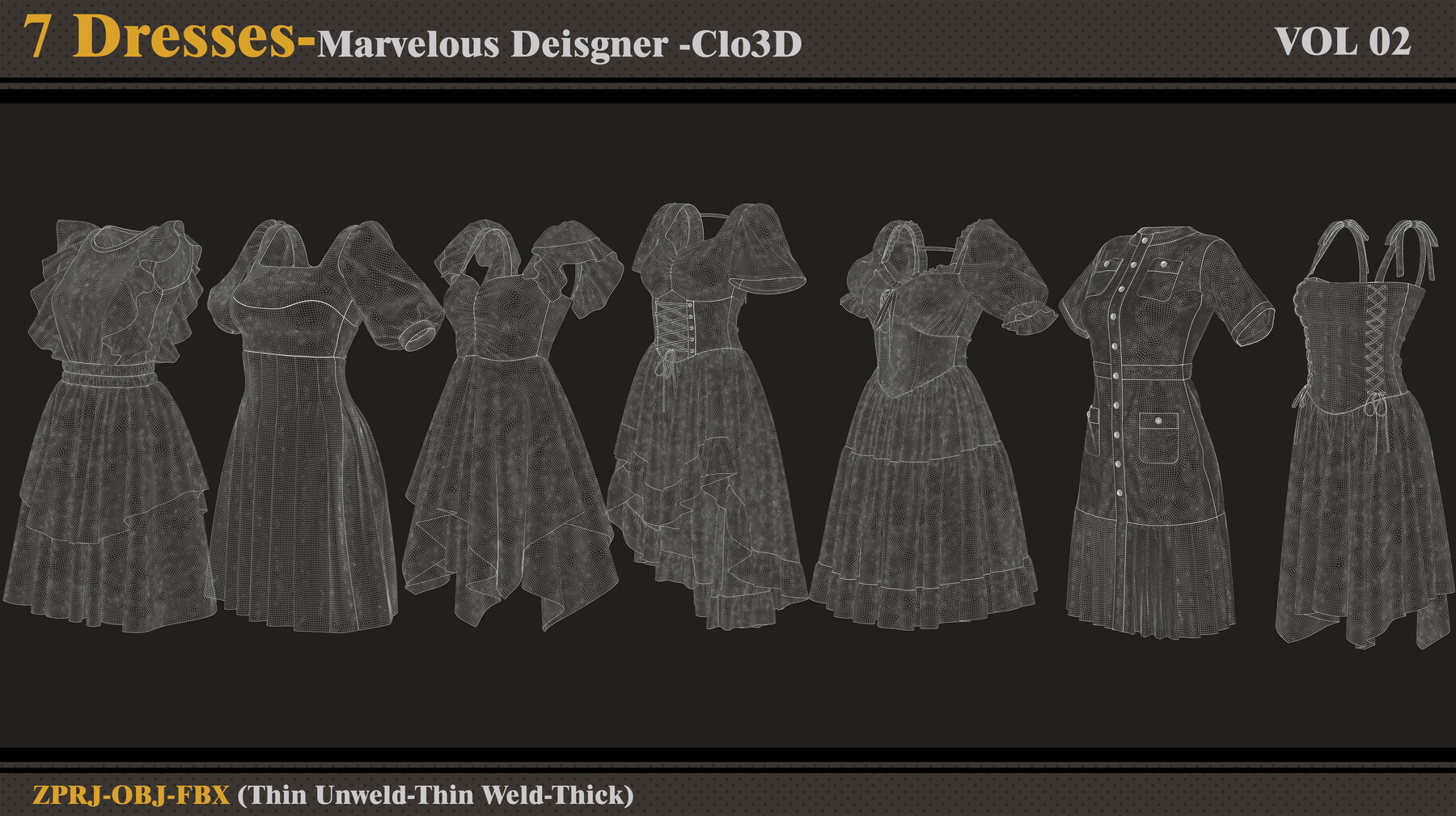 Artstation 7 Dresses Md Clo3d Zprj Fbx Obj Vol 2 Game Assets 8621