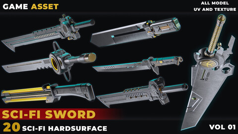 20 SCIFI SWORD UnrealEngine 5.4 LOWPOLY(GameAsset) VOL 01