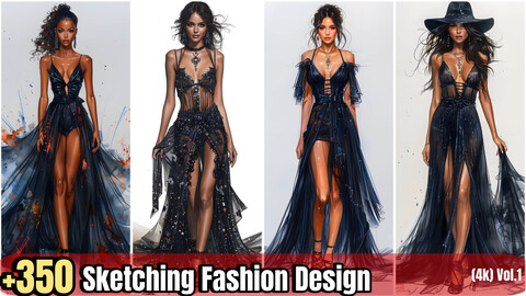 +350 Sketching Fashion Black Dress (4k)