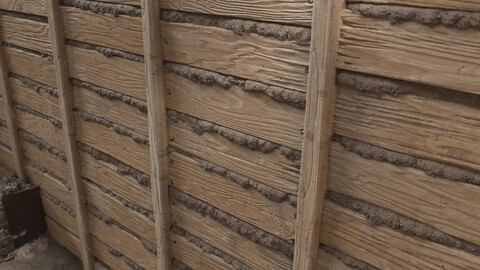 PBR - WOODEN PLANKS WALL OVER MUD - 4K MATERIAL - .SBS GRAPH