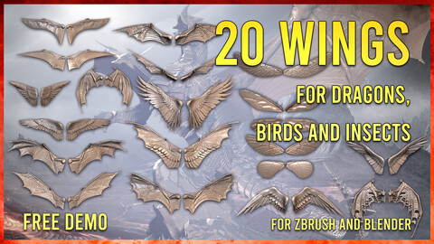 20 Wings for Zbrush and Blender