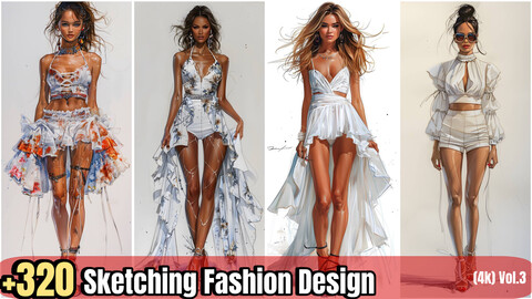 +320 Sketching Fashion White Dress (4k)