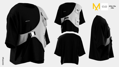 Streetwear Tshirt #008 - Clo 3D / Marvelous Designer + FBX / DIGITAL FASHION / HYPEBEAST / FUTURE FASHION / DETACHABLE