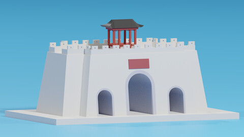 Chinese City Gate and Pavilion 3D model