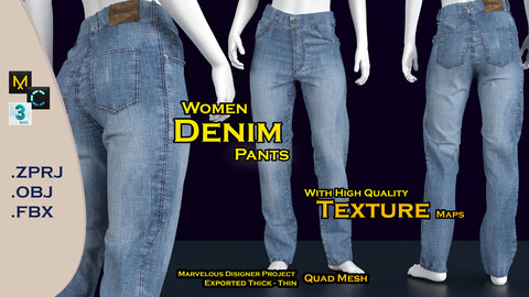 Women Denim Pants with textures / mervelous designer product .Zprj / .Fbx / .Obj