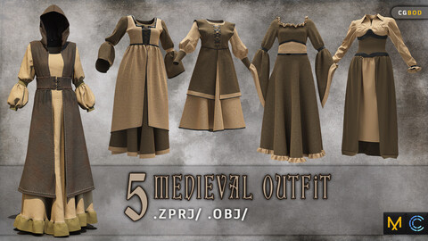 Women Clothing / Medieval Female Outfits Pack / Marvelous Designer