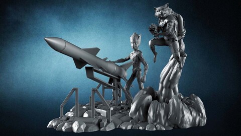 Rocket and Groot  3D Printable Model