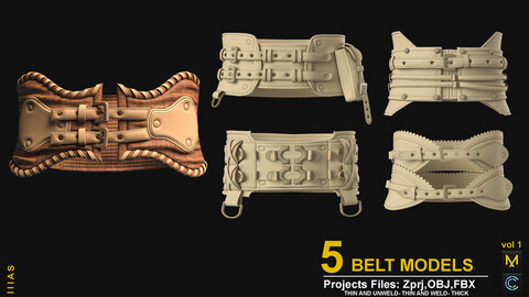 5 BELT MODELS VOL 1 (MARVELOUS DESIGNER AND CLO3D)ZPRJ, OBJ, FBX,UV