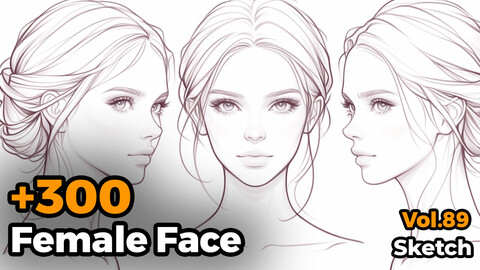 +300 Female Face Sketch Reference(4k)