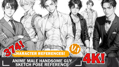 374 Various Anime Sketch Male Handsome Men Pose Characters Reference Intricate Designs and Designs Reference Art V1 4K