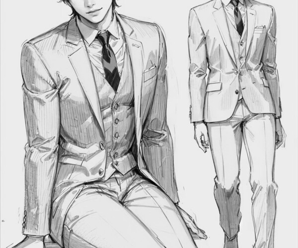 ArtStation - 374 Various Anime Sketch Male Handsome Men Pose Characters ...