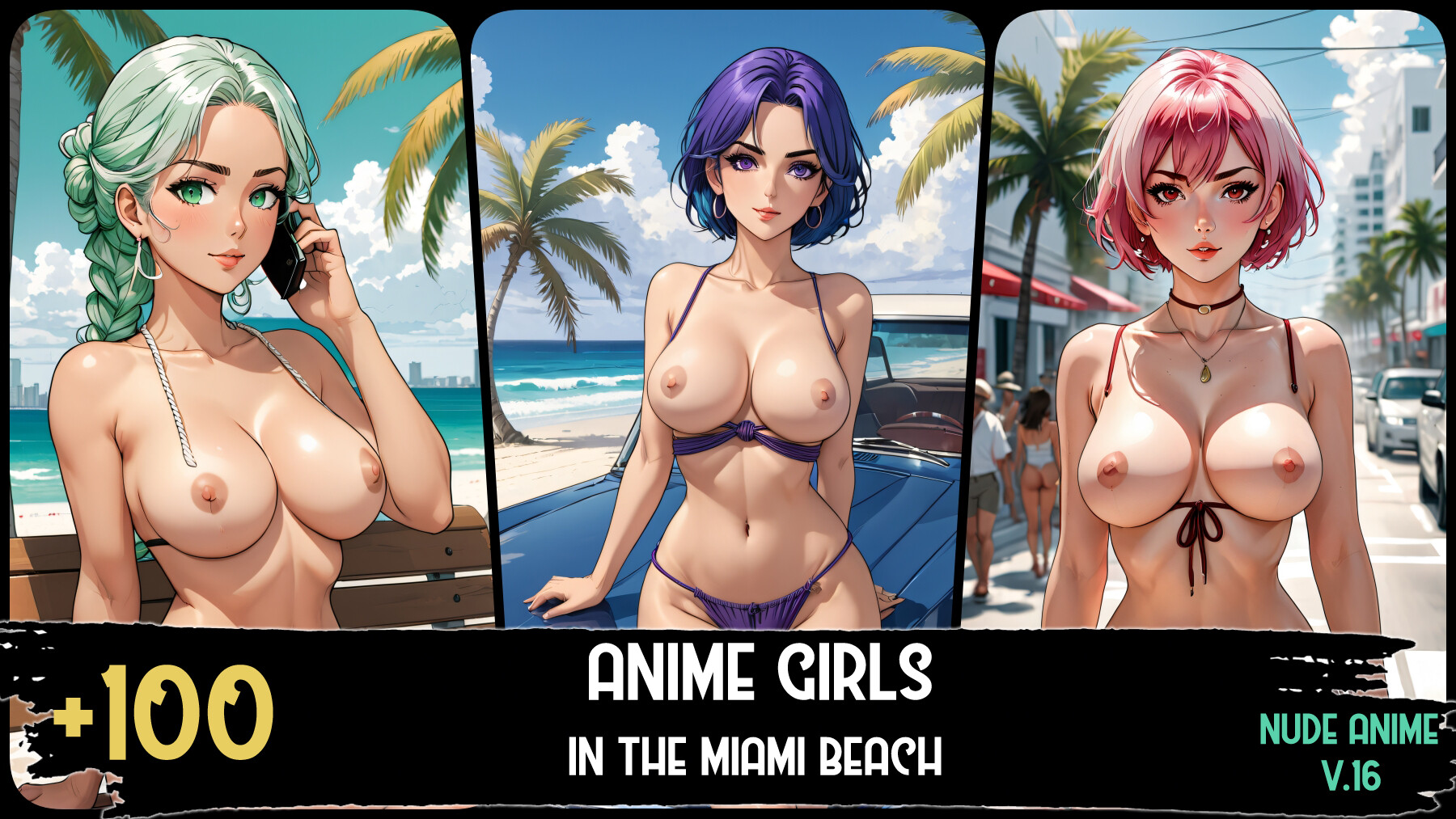 ArtStation - +100 Anime Girls in the Miami Beach | 4K | Nude Anime Series  Vol.16 | Artworks