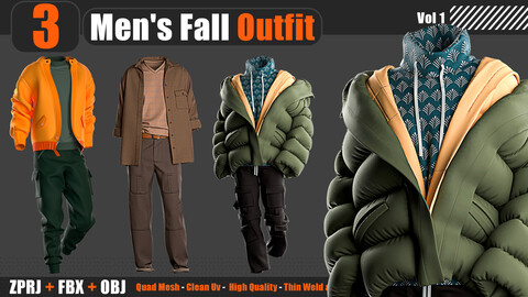 3 Men's Fall Outfit (Zprj+Obj+Fbx)