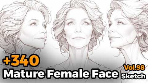 +340 Mature Female Face Sketch Reference(4k)