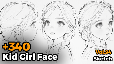 +340 Kid Girl Face Sketch Reference(4k)