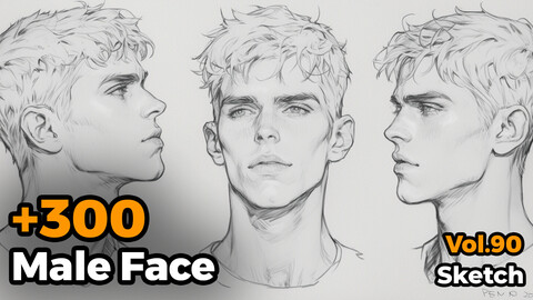 +300 Male Face Sketch Reference(4k)