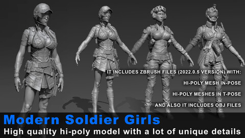 ZBrush Models: Modern Soldier Girls (Fun Art for Project Warface)- High Poly ZTL