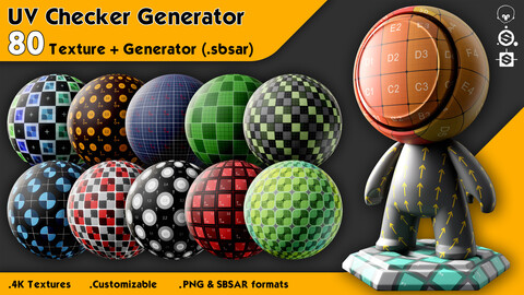 UV Checker Generator + 80 UV Textures (4K)