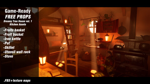 Interior House Kitchen Assets, 3D Models + Texures ~Dreamy Tree House vol. 1