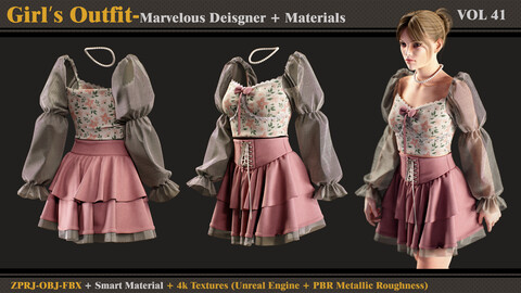 Girl's Outfit- MD/Clo3d + Smart Material + 4K Textures + OBJ + FBX (vol 41)