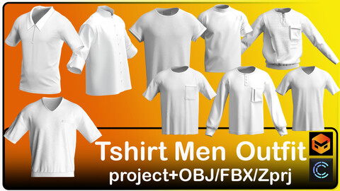 9 T shirt Men Outfits Marvelous designer / Clo3D Project (ZPRJ+FBX+OBJ Files)