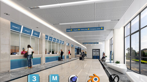 Airport Corridor Interior, Passengers 3D Models