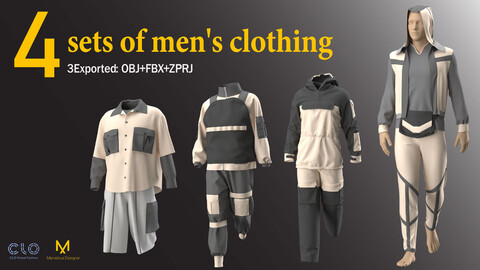 4 set of men's clothing /marvelous designer / clo3d / OBJ / FBX