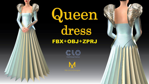 Queen dress-CLO3D, MD PROJECTS+OBJ+FBX