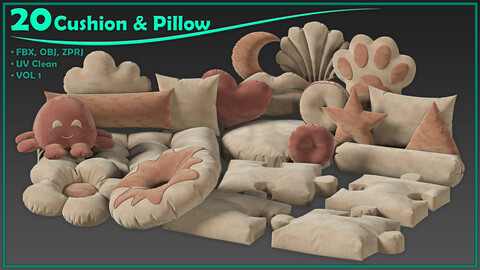 20 cushion and pillow/ zprj+obj+fbx/ clo3d, marvelous designer