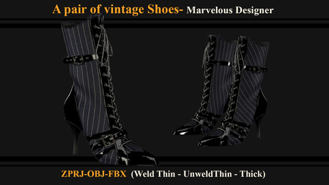 A pair of vintage Shoes Vol.01 (Marvelous Designer/Clo3d)(ZPRJ+OBJ+FBX+ZACS)