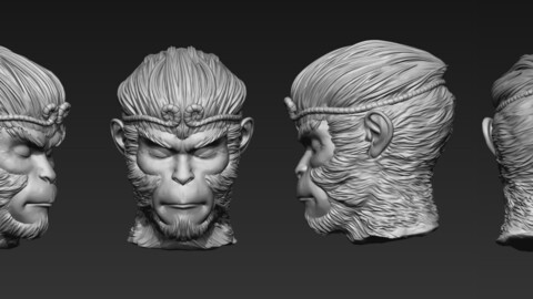 Sun wukong Head Highpoly 3D Print monkey monk master myth sun king chinese print wukong 3d fantasy black