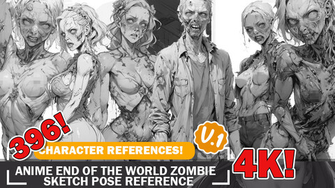 396 Various World of Zombie Sketch Pose Characters Reference Intricate Designs and Designs Reference Art V1 4K