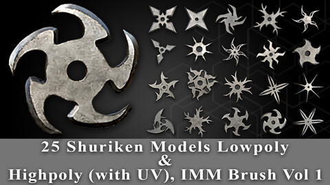 25 Shuriken Models Lowpoly and Highpoly (with UV) , IMM Brush Vol.1